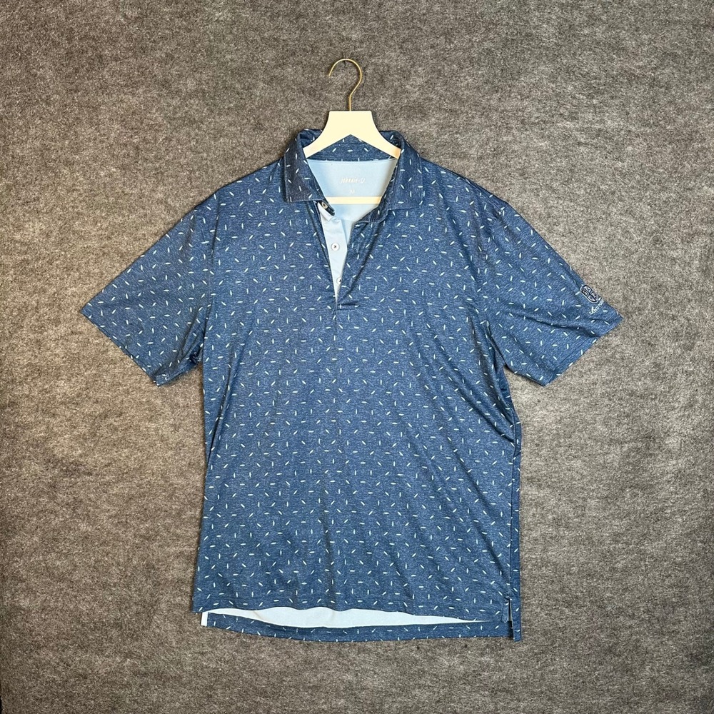 Johnnie-O Mens Blue Surfboard Print Performance Golf Polo Sand Point CC Size M